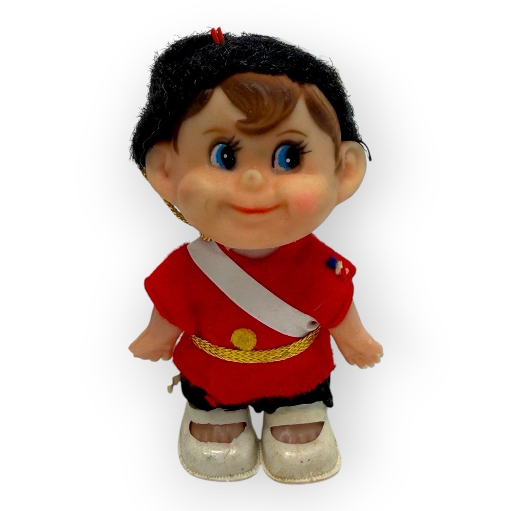 Vintage 1970s Plastic Christmas Toy Soldier Figure Felt Uniform Hong Kong Style